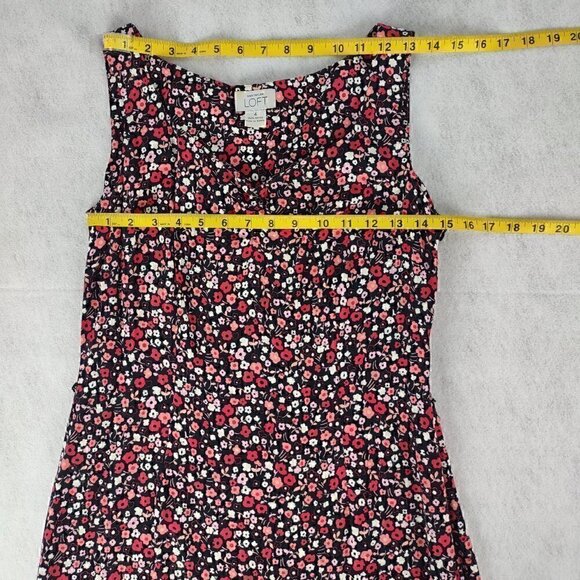 Ann Taylor Loft Women's Black Pink & White Floral Side Zip Midi Dress Size 4 - Picture 8 of 11